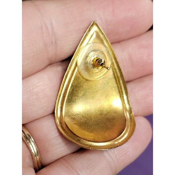 Retro Multicolored Earrings Glittery Swirl Enamel Curved Teardrop Gold Tone - Picture 6 of 13